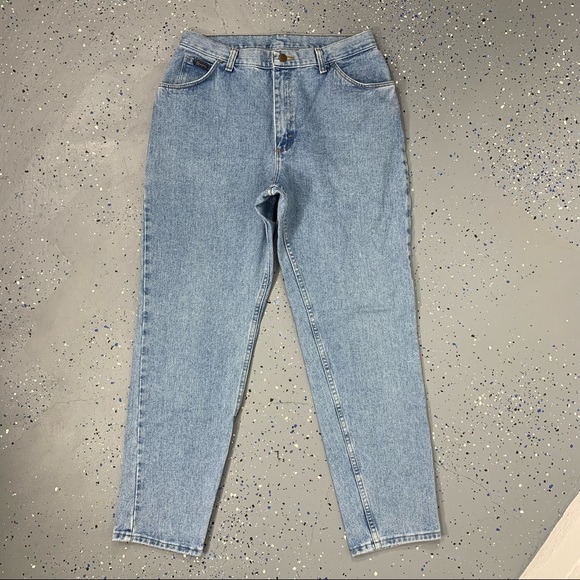Vintage 90s Wrangler Stonewash Blue Mom Jeans High Waist Tapered Leg 14 32"x31" - Picture 8 of 15